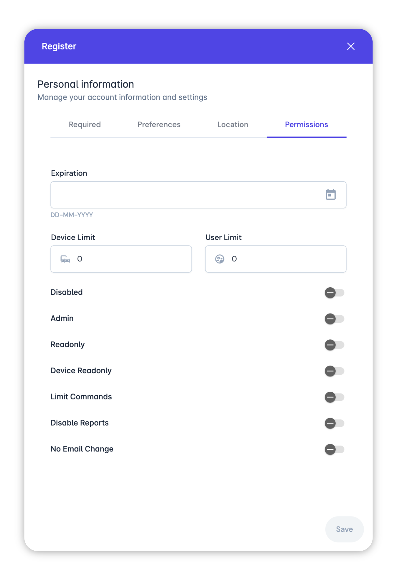 User permissions
